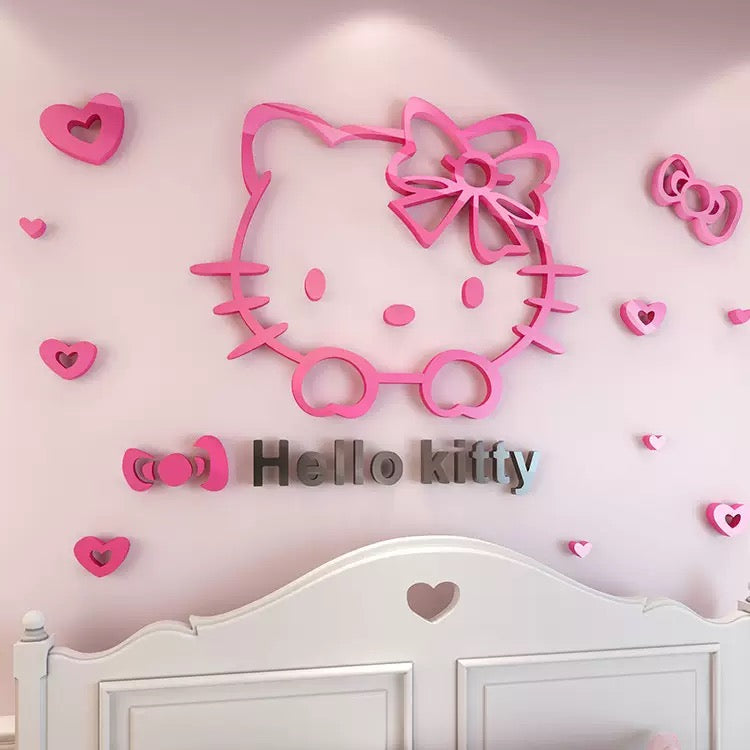 Cute Cartoon Pink Kitty Head 3D Acrylic Wall Decal for Kids Room Bedroom Bedside Wall Decor