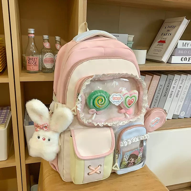 Cute Dopamine Color-Block Backpack for Girls, Sweet Kawaii School Style, Multi-Compartment Student Backpack for Middle & High School