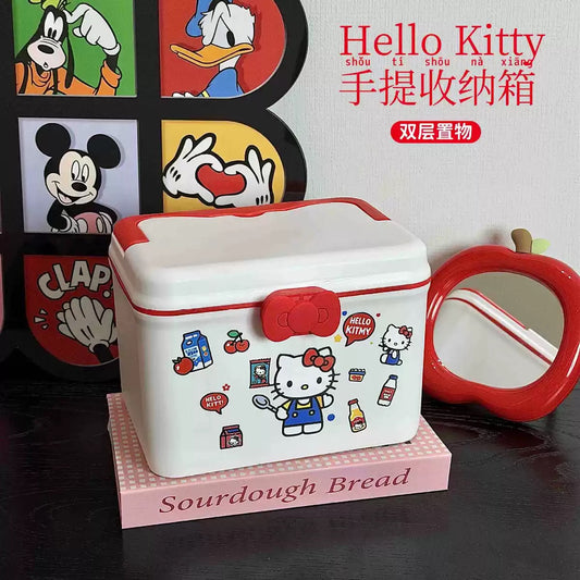 Double-Layer Cartoon Storage Box with Lid, Portable Dustproof Organizer, Desktop Jewelry & Hair Accessories Storage Case