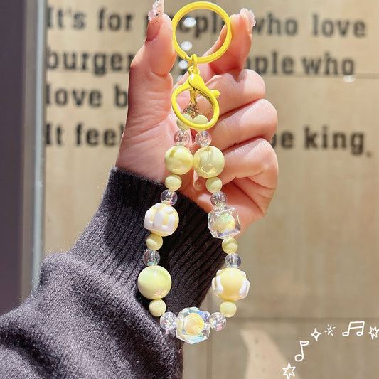 Creative pastel candy-colored electroplated beaded keychain, DIY figurine charm, decorative pendant for phone cases and accessories.