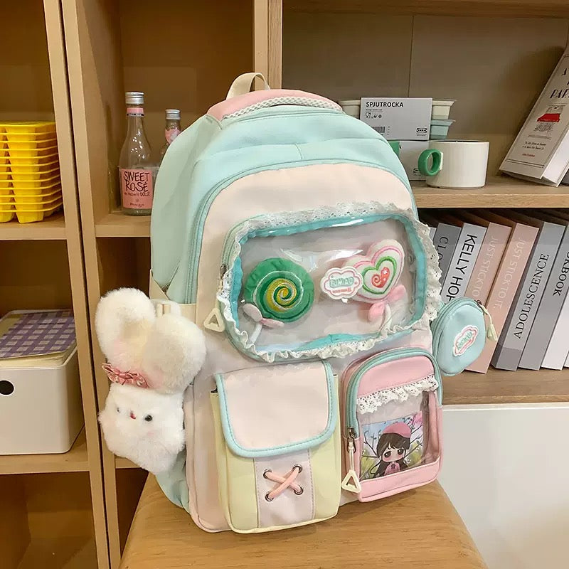 Cute Dopamine Color-Block Backpack for Girls, Sweet Kawaii School Style, Multi-Compartment Student Backpack for Middle & High School