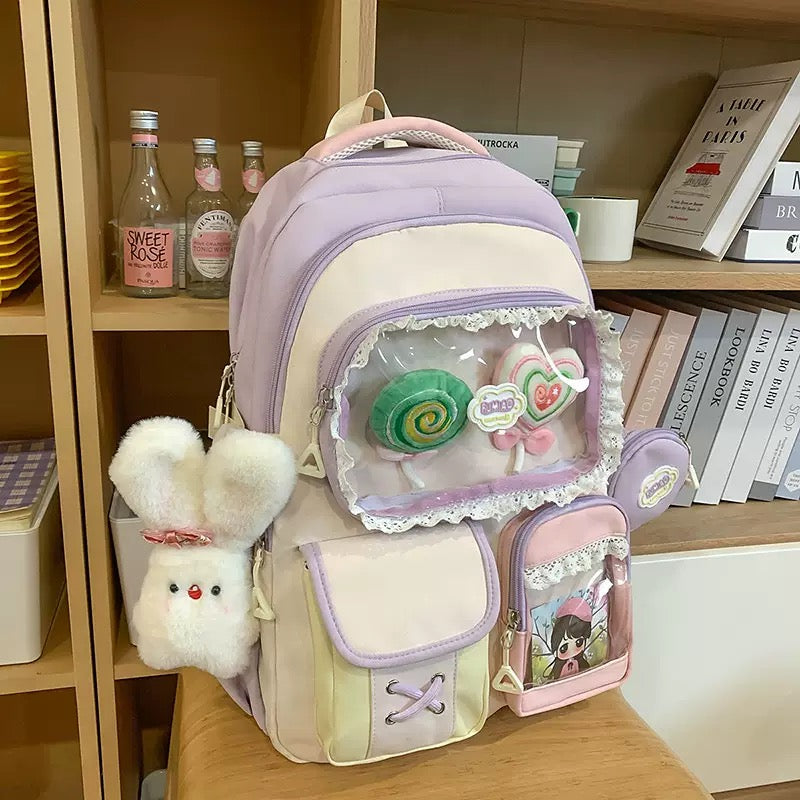 Cute Dopamine Color-Block Backpack for Girls, Sweet Kawaii School Style, Multi-Compartment Student Backpack for Middle & High School