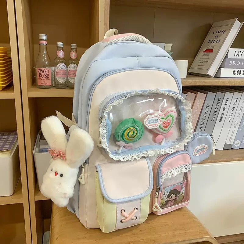Cute Dopamine Color-Block Backpack for Girls, Sweet Kawaii School Style, Multi-Compartment Student Backpack for Middle & High School