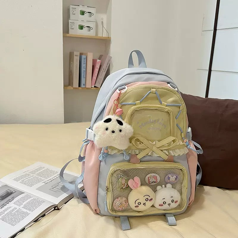 Cute Dopamine Color-Block Backpack for Girls, Sweet Kawaii School Style, Multi-Compartment Student Backpack for Middle & High School