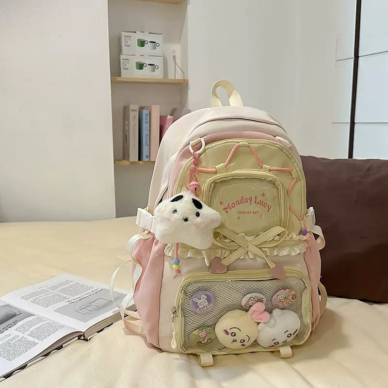 Cute Dopamine Color-Block Backpack for Girls, Sweet Kawaii School Style, Multi-Compartment Student Backpack for Middle & High School