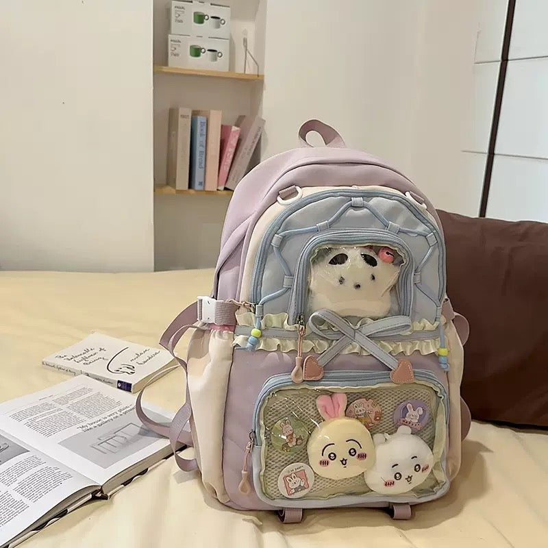 Cute Dopamine Color-Block Backpack for Girls, Sweet Kawaii School Style, Multi-Compartment Student Backpack for Middle & High School