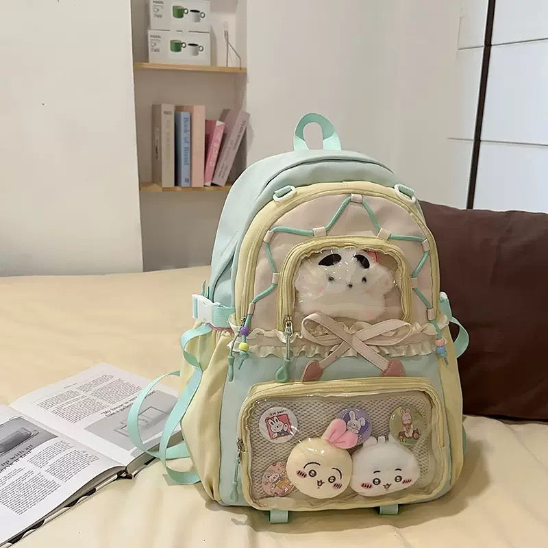 Cute Dopamine Color-Block Backpack for Girls, Sweet Kawaii School Style, Multi-Compartment Student Backpack for Middle & High School