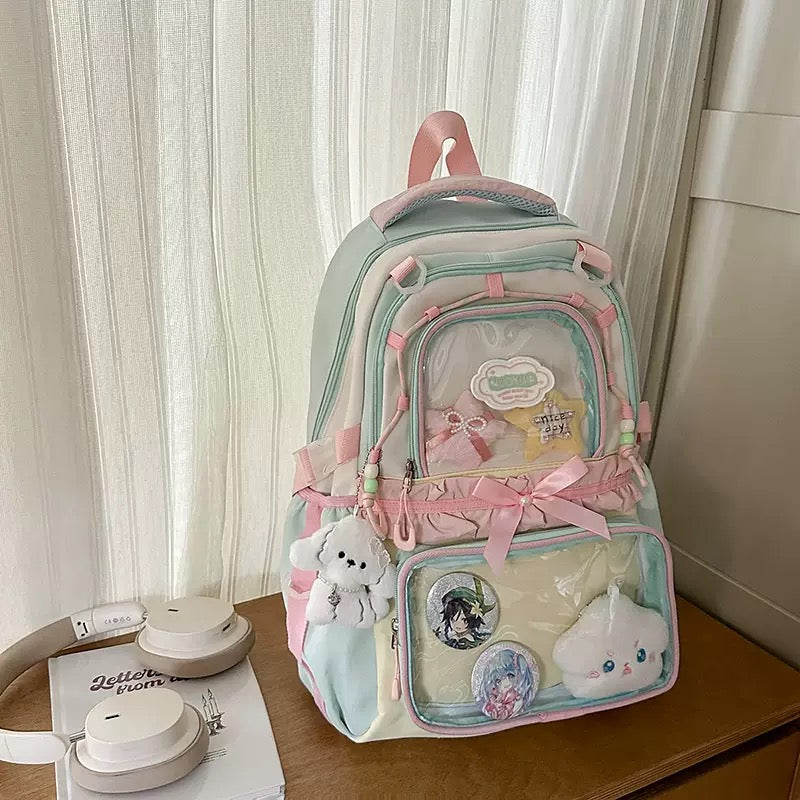 Cute Dopamine Color-Block Backpack for Girls, Sweet Kawaii School Style, Multi-Compartment Student Backpack for Middle & High School
