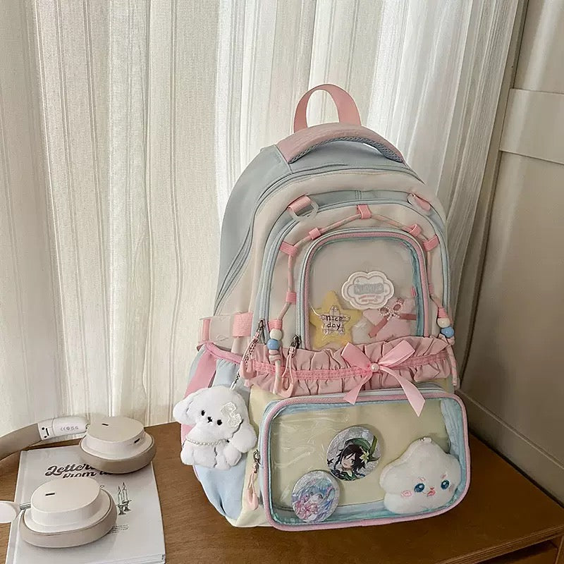 Cute Dopamine Color-Block Backpack for Girls, Sweet Kawaii School Style, Multi-Compartment Student Backpack for Middle & High School