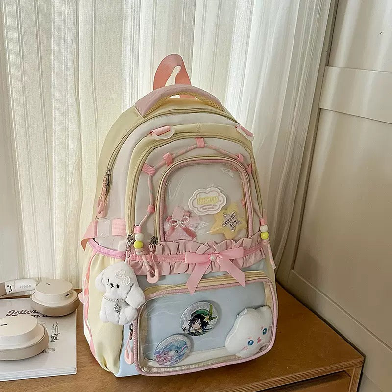Cute Dopamine Color-Block Backpack for Girls, Sweet Kawaii School Style, Multi-Compartment Student Backpack for Middle & High School