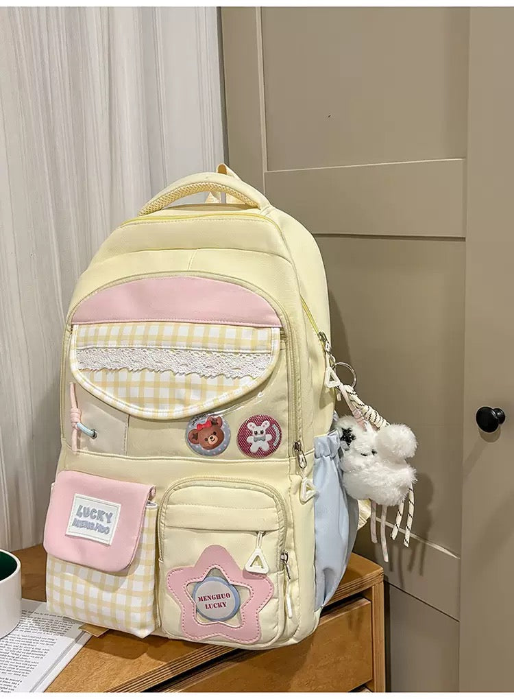 Cute Dopamine Color-Block Backpack for Girls, Sweet Kawaii School Style, Multi-Compartment Student Backpack for Middle & High School