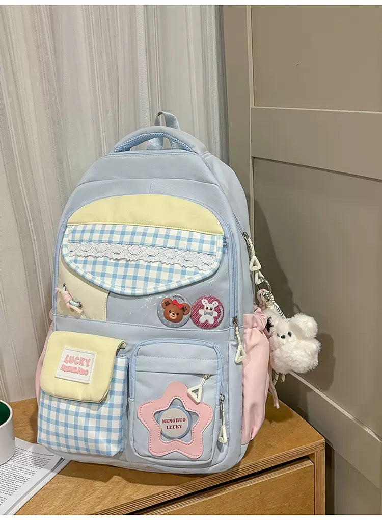 Cute Dopamine Color-Block Backpack for Girls, Sweet Kawaii School Style, Multi-Compartment Student Backpack for Middle & High School